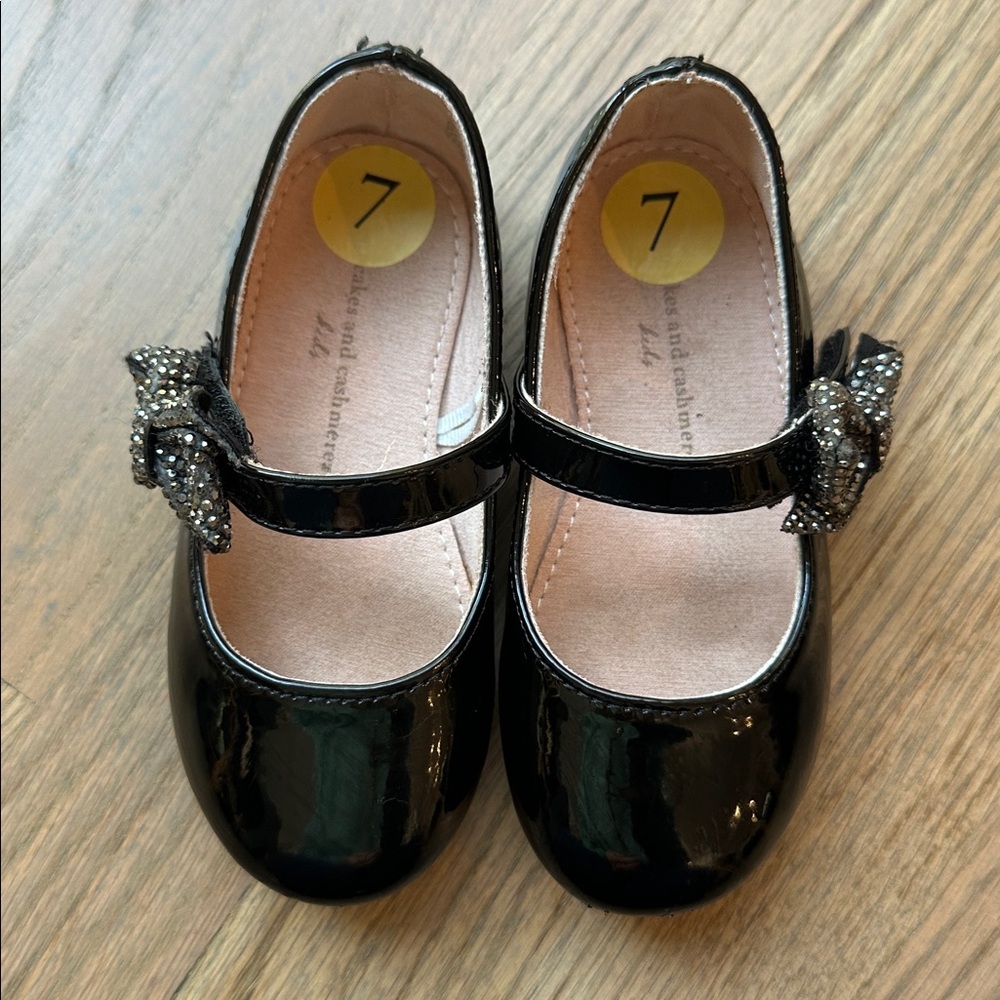 Toddler Girls Black Patent Leather Mary Jane Shoes with Bow